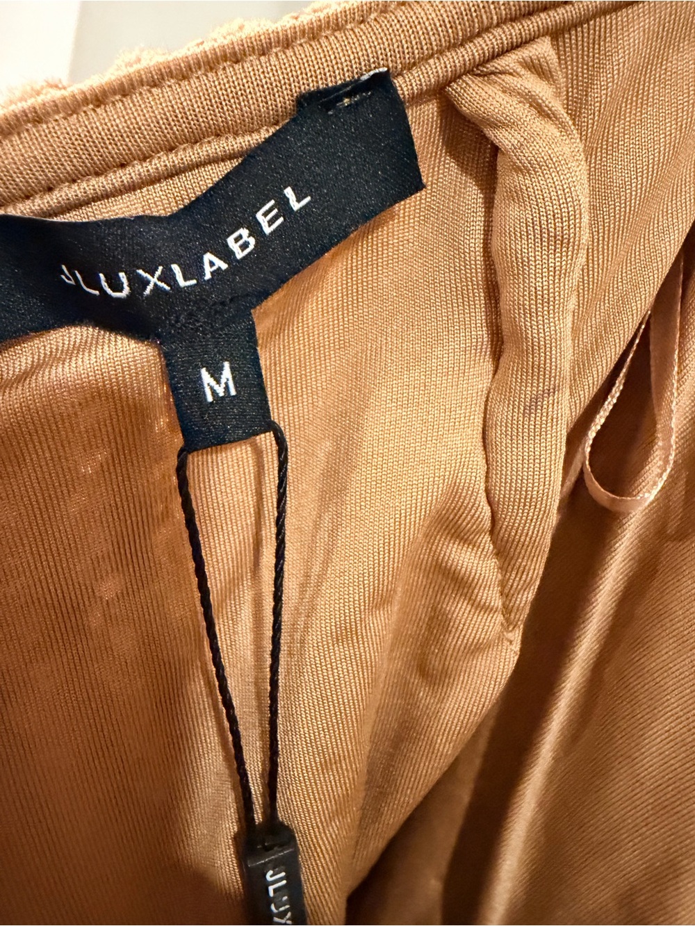JLUXLABEL Textured Mystique Faux Leather Trim Midi Skirt Tan M NWT - Picture 12 of 16